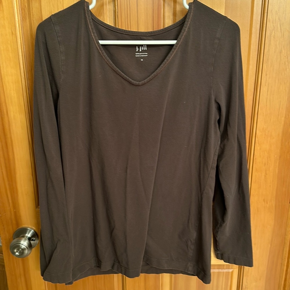 J. Jill Satin Stitch Tee - Brown - Medium